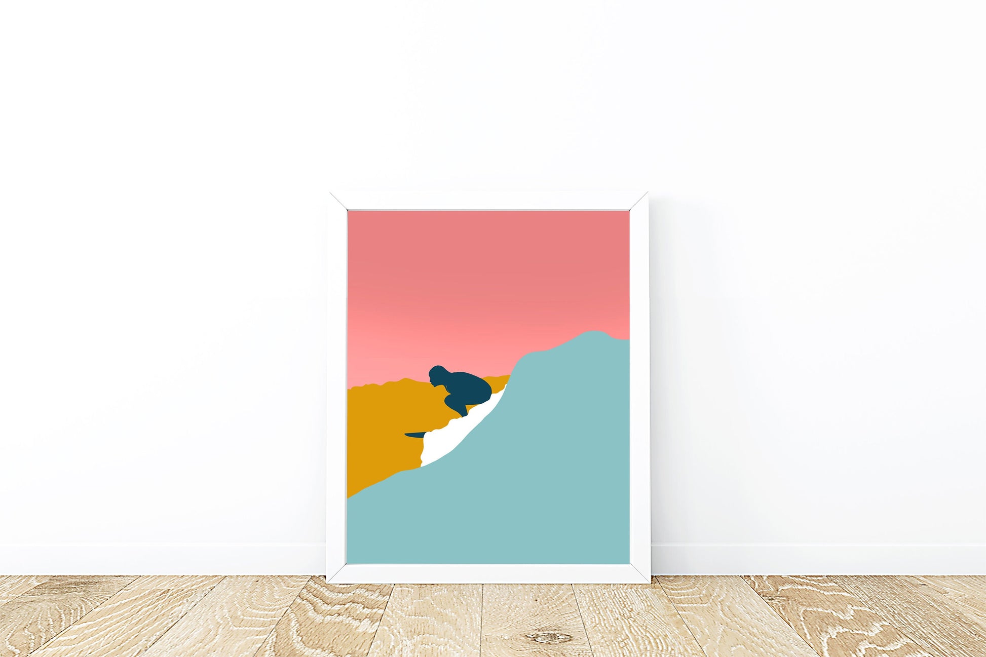 Surfer Girl Printable Art, Minimalist Surf Art, Coastal Decor, Dorm Wall Art, Nursery Art, Pink Blue Yellow Art Printable, Instant Download