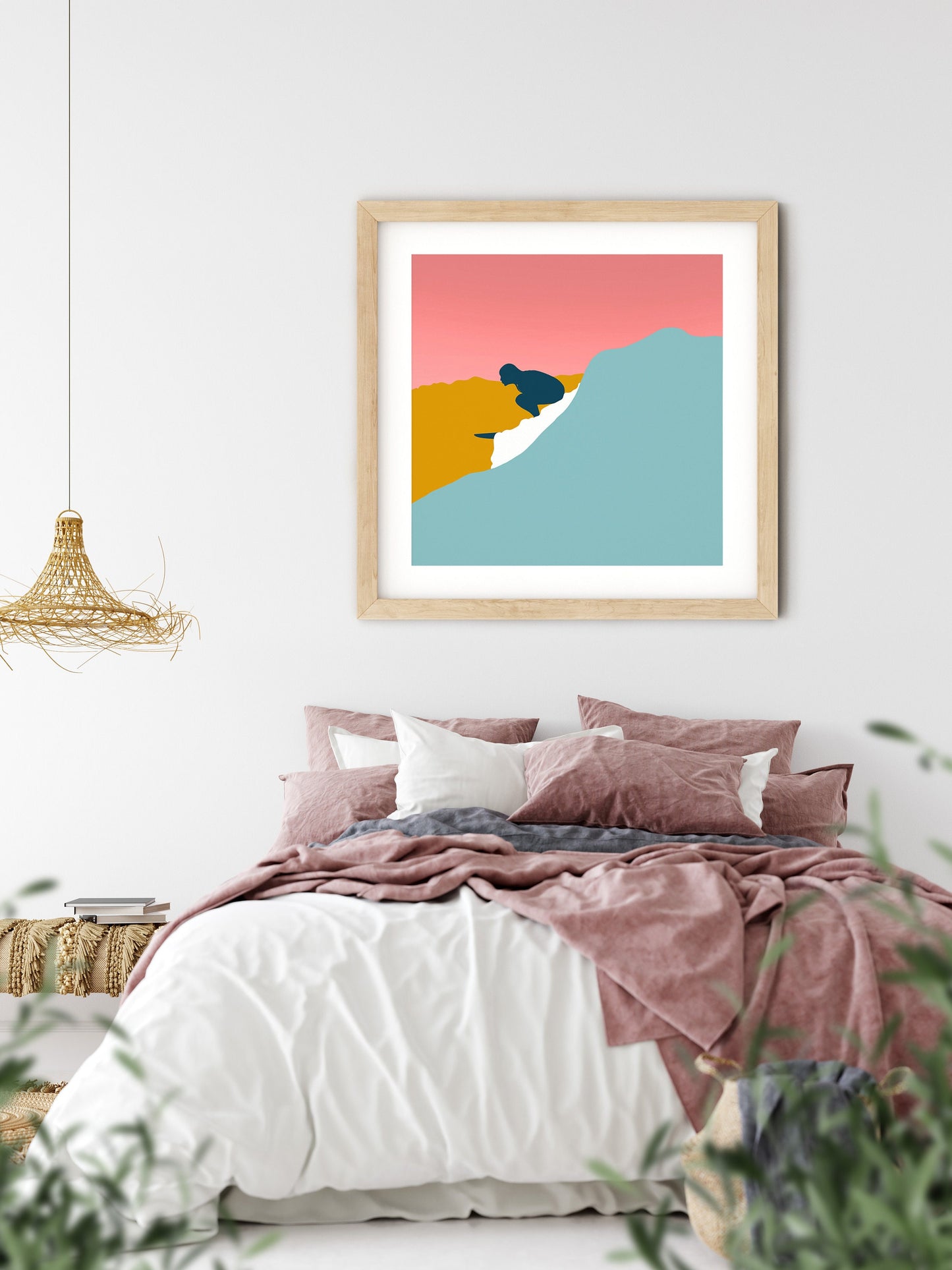 Surfer Girl Printable Art, Minimalist Surf Art, Coastal Decor, Dorm Wall Art, Nursery Art, Pink Blue Yellow Art Printable, Instant Download