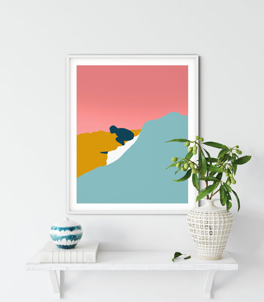 Surfer Girl Printable Art, Minimalist Surf Art, Coastal Decor, Dorm Wall Art, Nursery Art, Pink Blue Yellow Art Printable, Instant Download